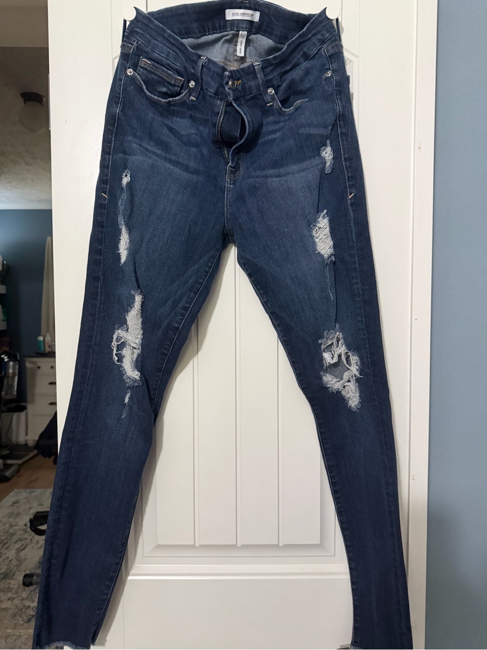 Good American Dark Blue Distressed Skinny Jeans